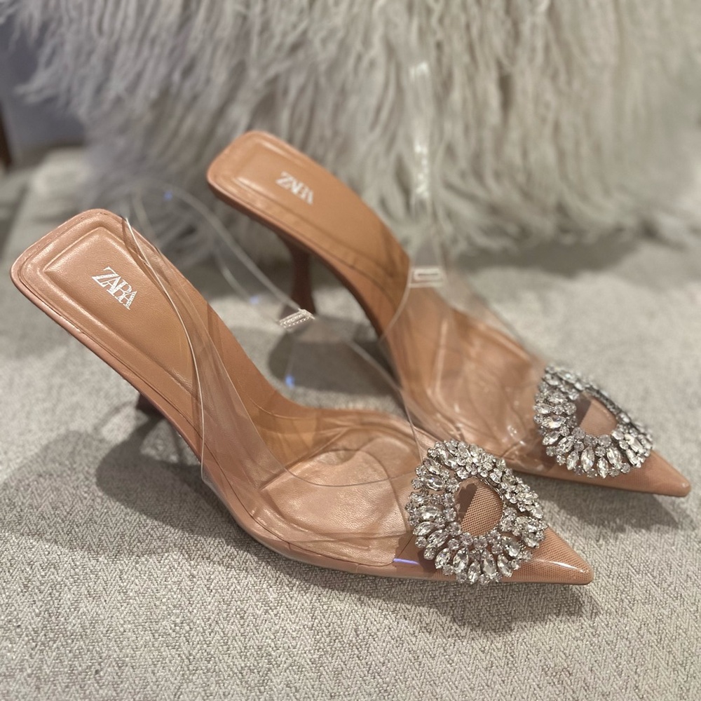 Clear Zara with crystal embellishment sandals. Size 41